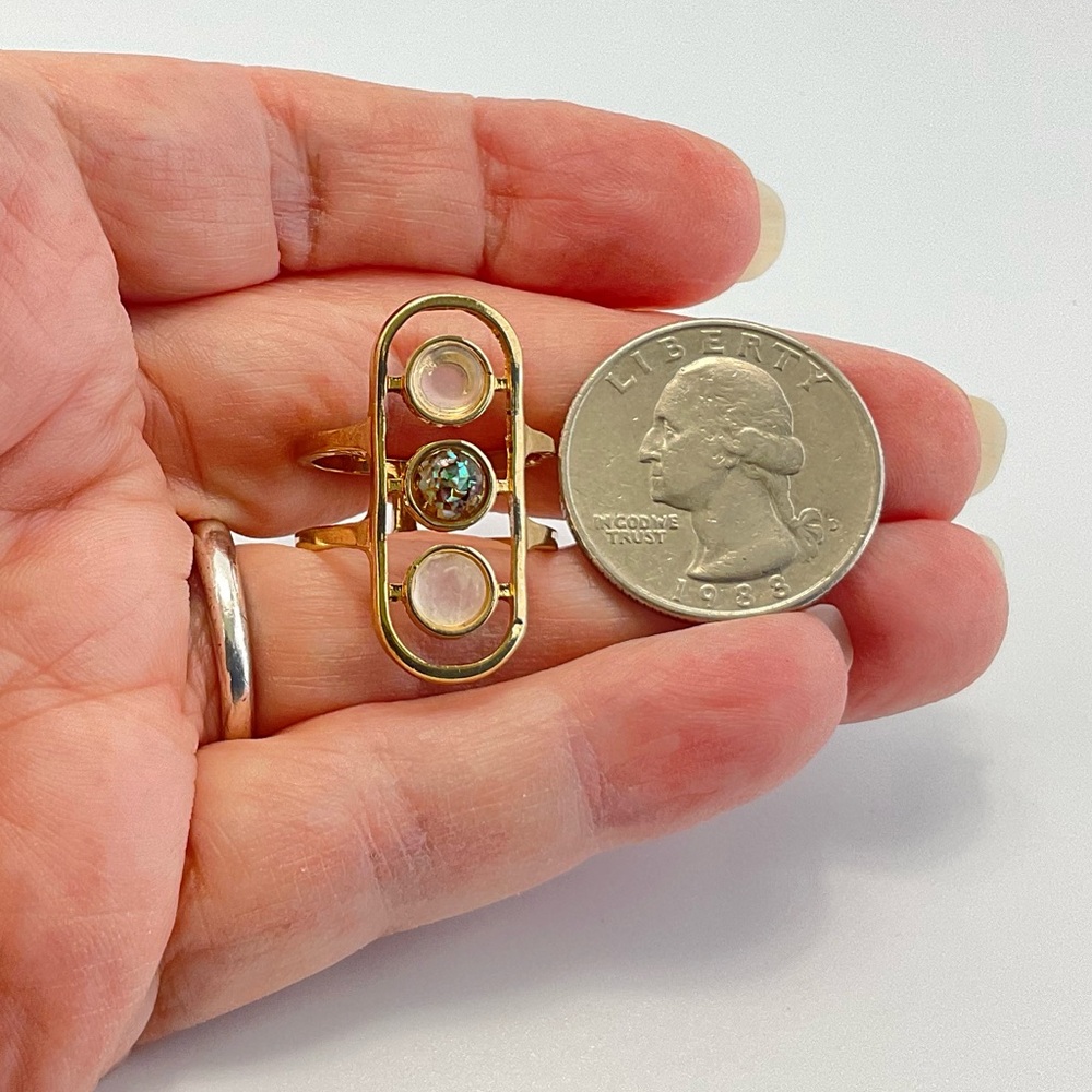 Vintage, Clear Quartz, Abalone, & Moonstone Ring, Modern Style, Celestial - Picture 7 of 7